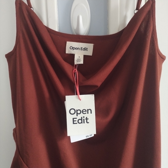 Nordstrom Open Edit Ruffle Mesh Mini Dress Rust Cherry S - Picture 6 of 11